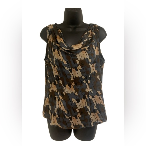 Doncaster Collection Drape Neck Sleeveless Abstract Print Silk Blouse - Picture 7 of 7